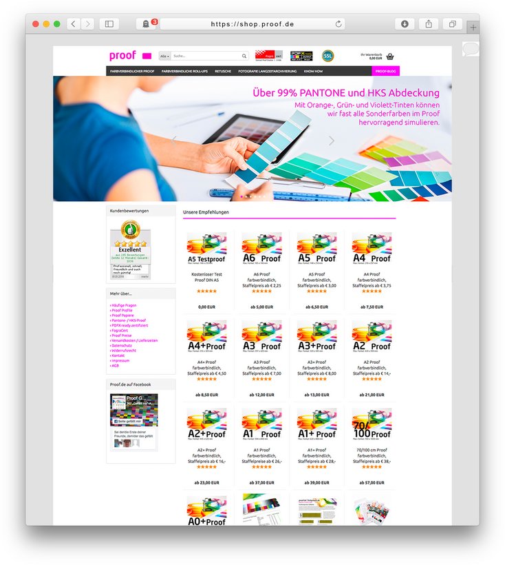 Screenshot: Jetzt bestellen über unseren neuen und verbesserten Proof-Shop.